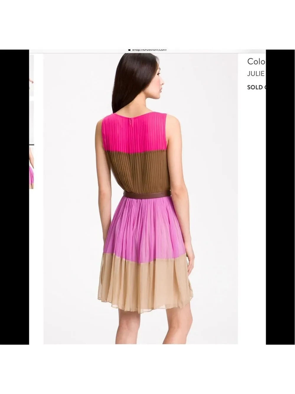 Julie Dillon NY Colorblock Pleated Sleeveless Mini Dress - Pink/Brown /Tan, sz 0 - Picture 2 of 7